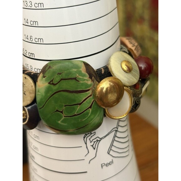 Art Deco Button Bracelet 6.5” Handmade Mixed Materials 80s 90s Vintage - Picture 9 of 9
